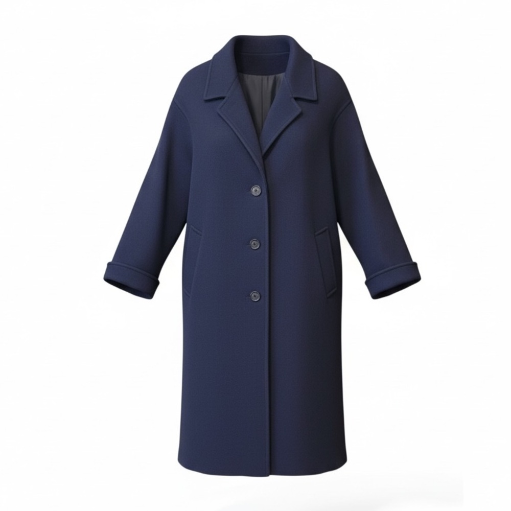 Jacqueline Ferrar Vintage ILGWU 100% Wool Navy Blue Long Car Coat size 14